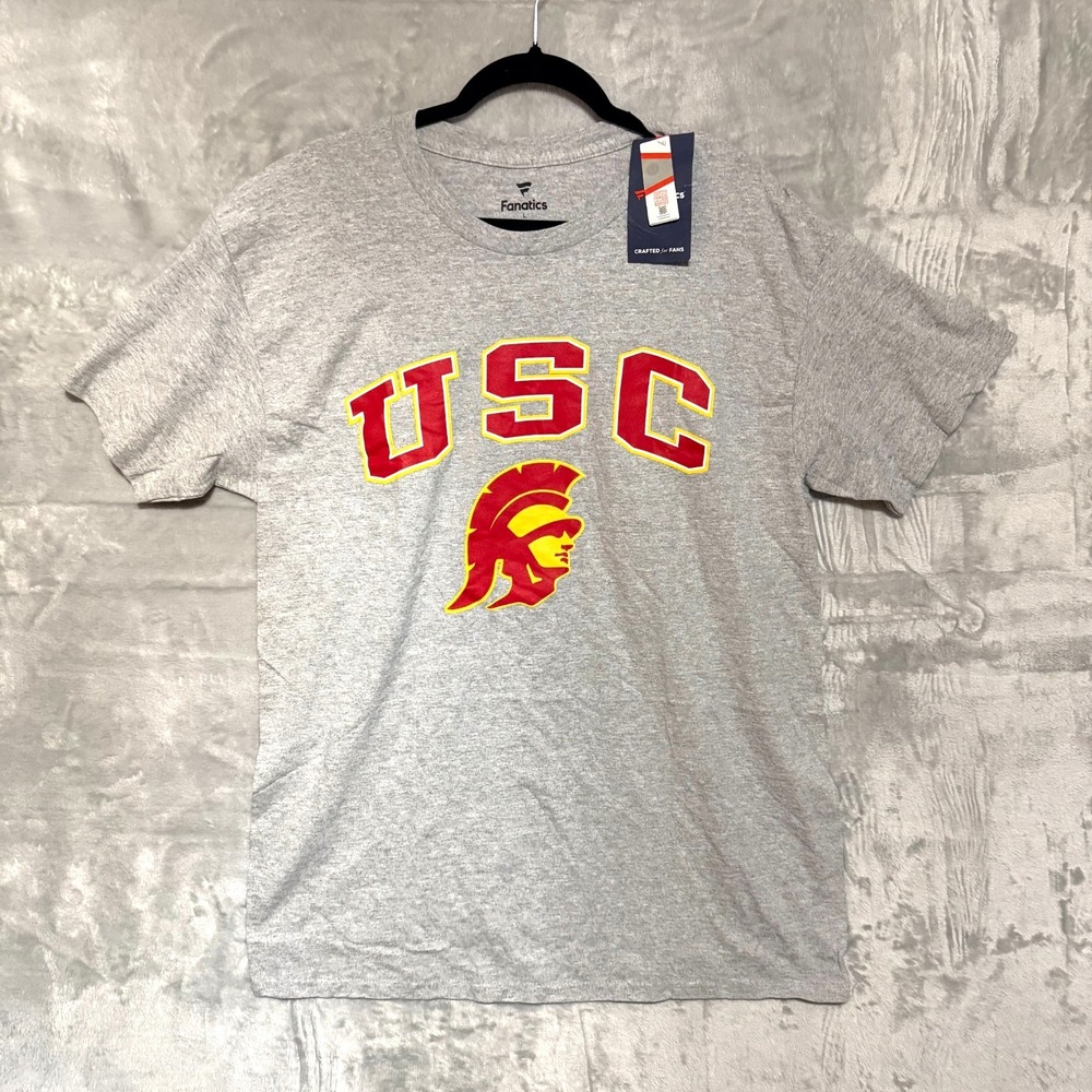 USC Trojans Short Sleeve Shirt Fanatics Mens Large Gray Red Gold Southern Cal